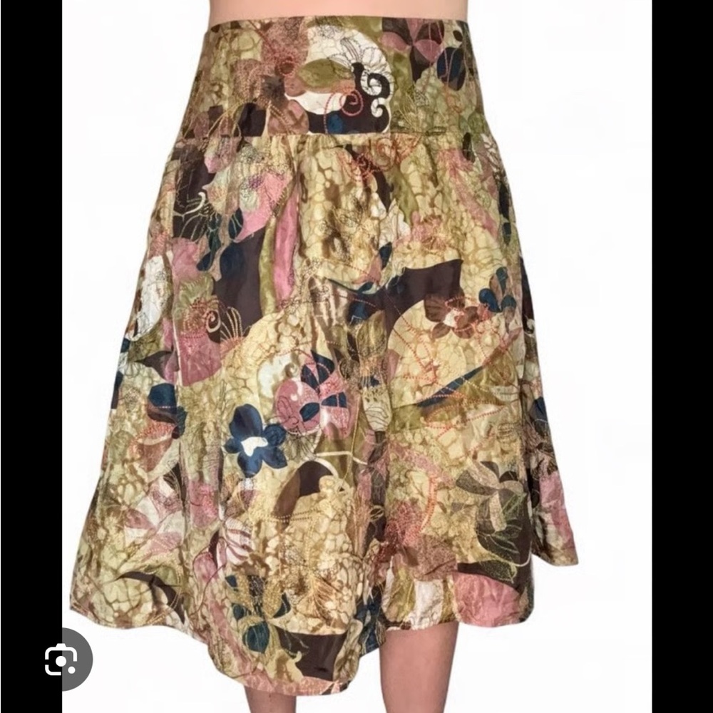 NWT‎ Chico's silk English Garden Berkley floral embroidered A-line skirt- Size 8